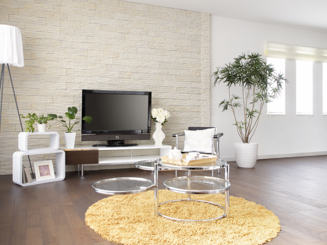 テレビや観葉植物が置かれているリビング